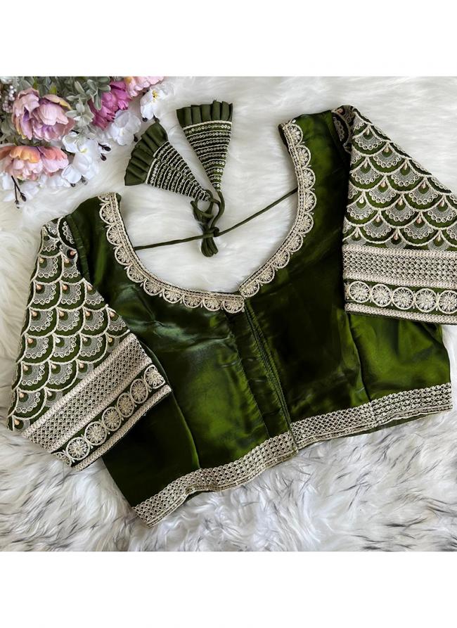 Soft Silk Dark Green Wedding Wear Sequins Work Readymade Blouse